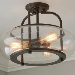 Seeded Globe Vintage Semi-Flush Ceiling Light - Large