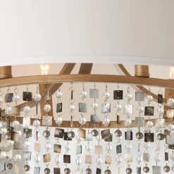 Shell and Crystal Drum Shade Chandelier