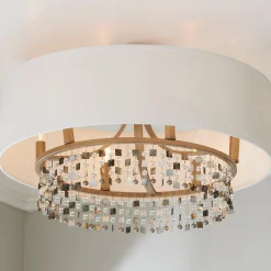 Shell and Crystal Drum Shade Chandelier