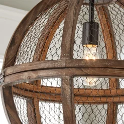 Simple Chicken Wire Wood Ball Pendant