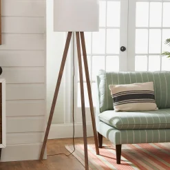 Sleek Wood Modern Tripod Floor Lamp