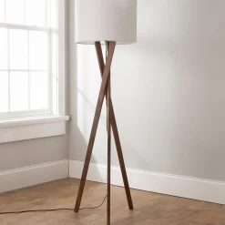 Sleek Wood Modern Tripod Floor Lamp