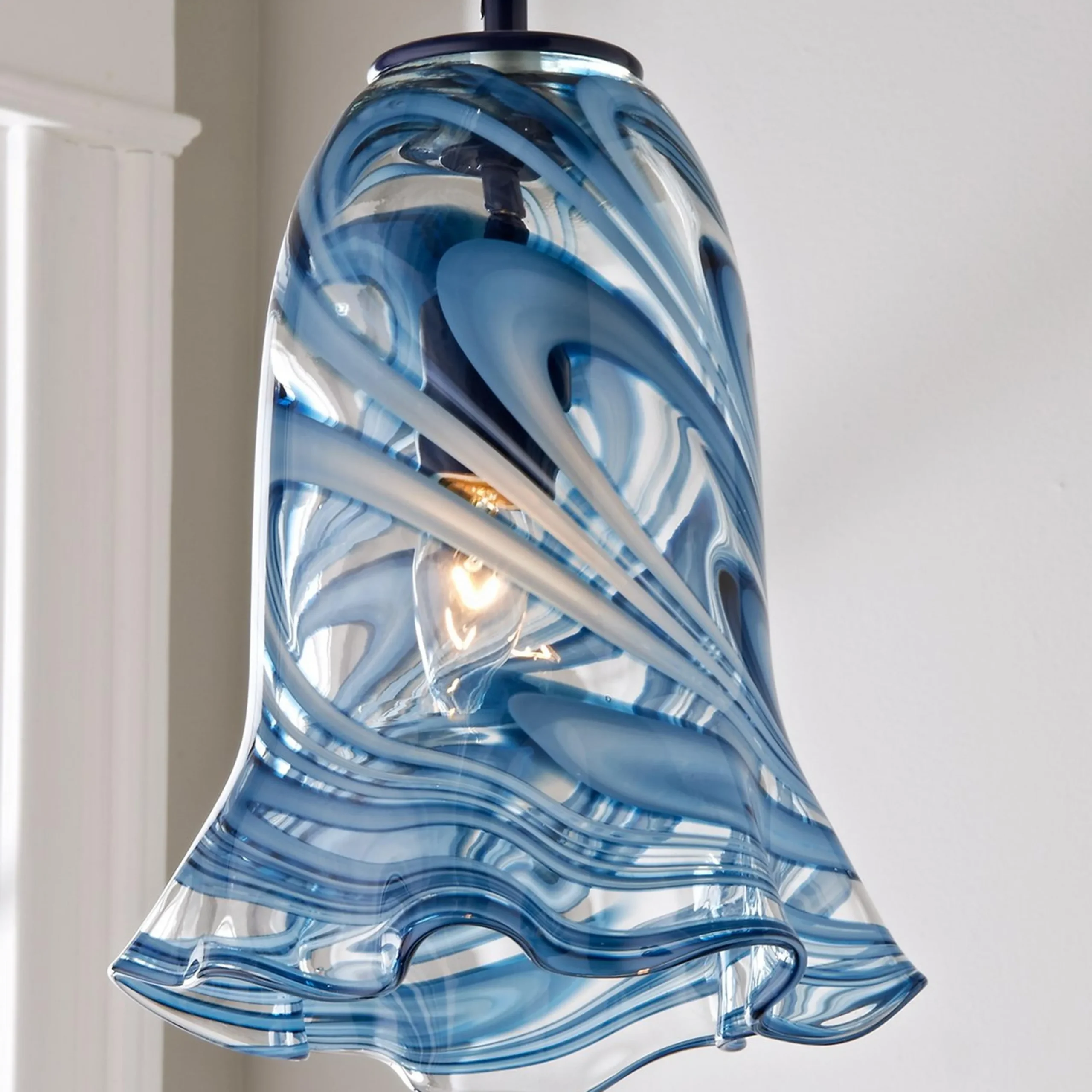 Stormy Skies Ruffled Art Glass Pendant
