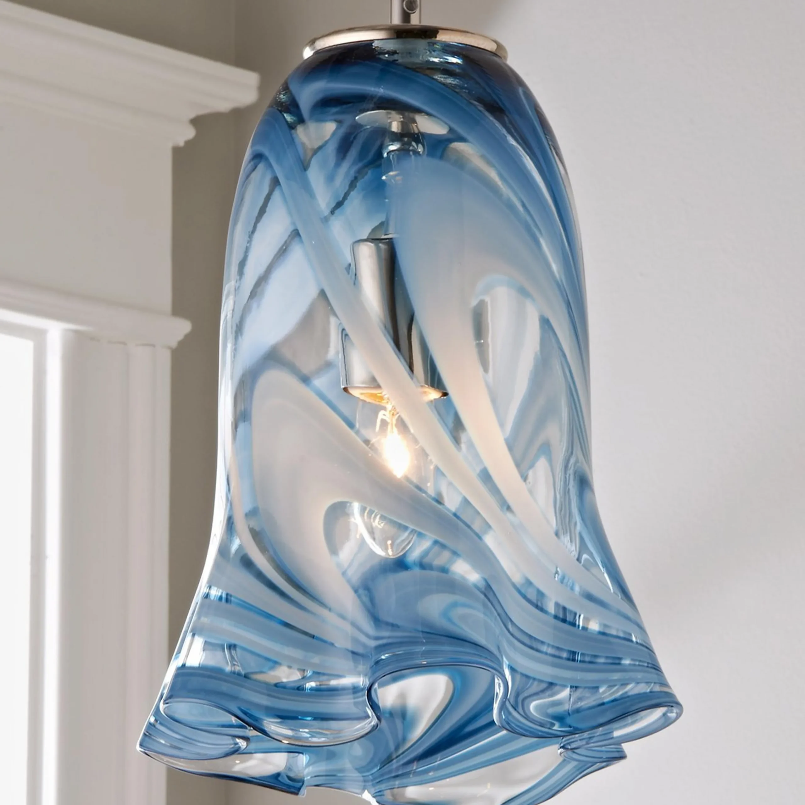 Stormy Skies Ruffled Art Glass Pendant