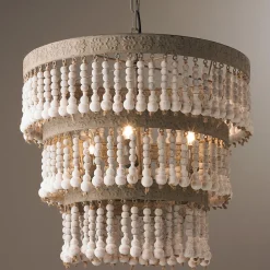 Three Tiered Wood Beaded Chandelier