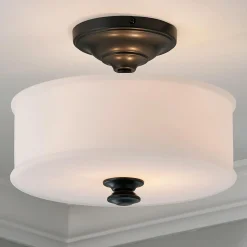 Traditional Urban Drum Glass Semi-Flush Ceiling Light