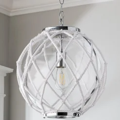 White Rope Globe Pendant