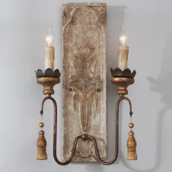 Wood and Iron Carved Floral Sconce