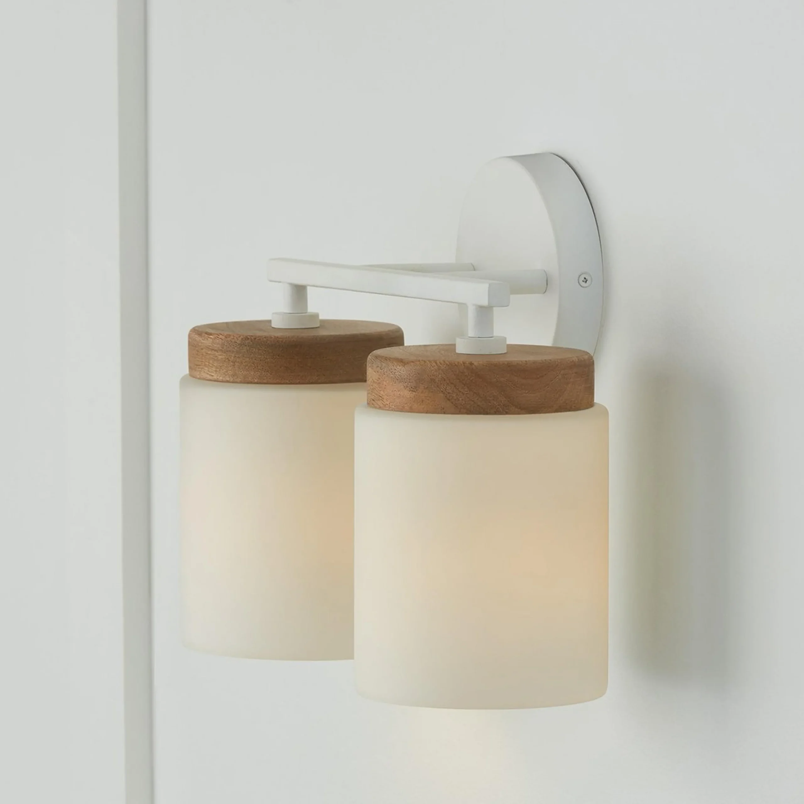 Wood Capped Vanity Light - 2 Light