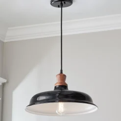 Wood Capped Warehouse Pendant