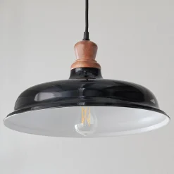 Wood Capped Warehouse Pendant
