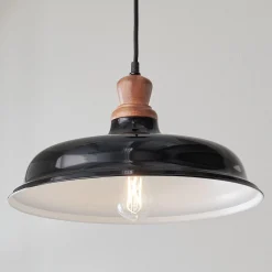 Wood Capped Warehouse Pendant